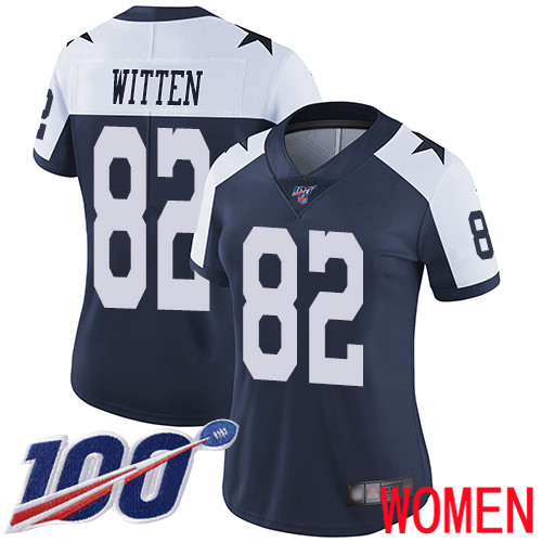 Women Dallas Cowboys Limited Navy Blue Jason Witten Alternate 82 100th Season Vapor Untouchable Throwback NFL Jersey